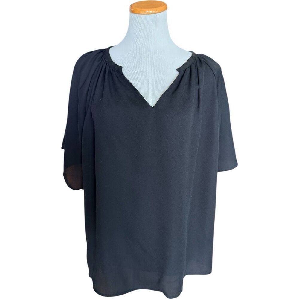 Womens Shein Plus Solid Black Split Neck Top Blouse - Sz 2X